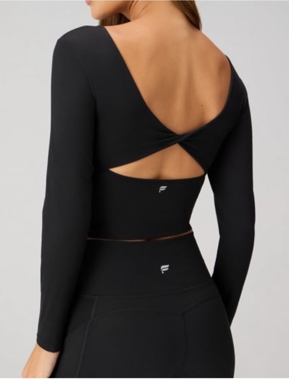 Fabletics Black Long Sleeve Crop Top with Twisted Back